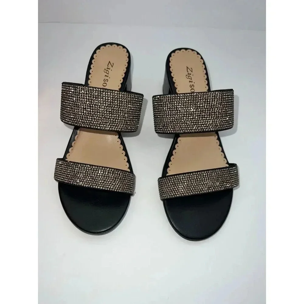 Zigi Soho ceeley black sandal heels rhinestone jeweled slides size 6.5